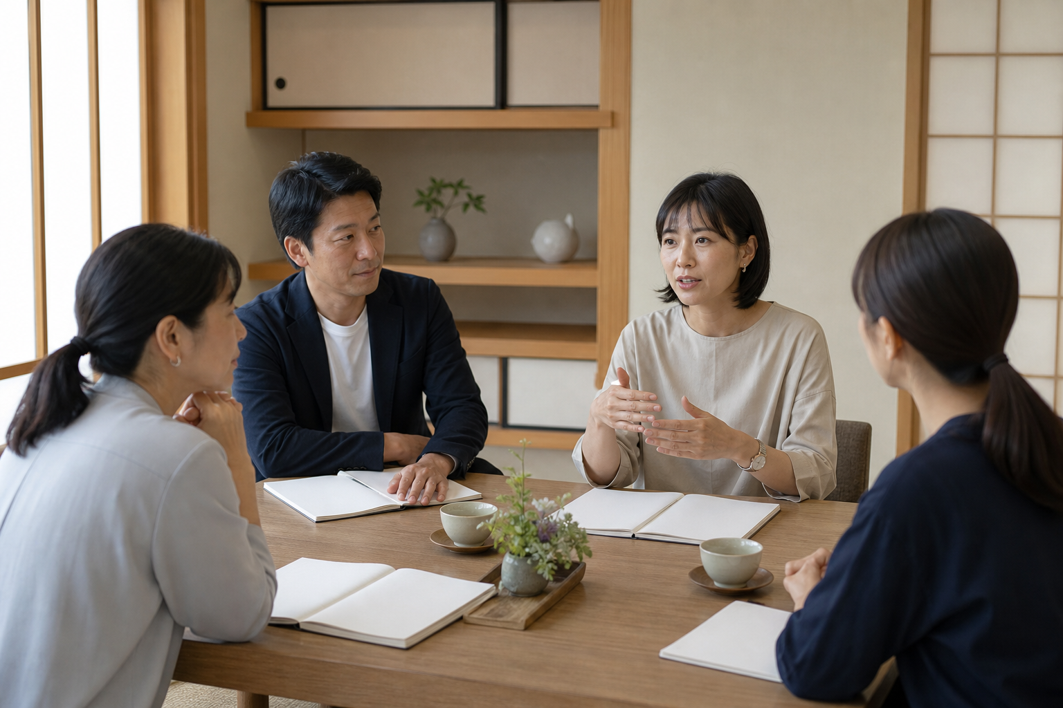 学校支援について話す人々の写真